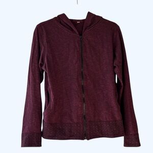 The Floating Lotus Maroon Zip-Up Hoodie Size L EUC Boho Granola Cottagecore